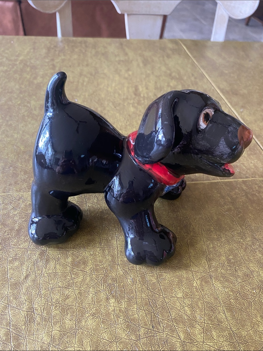 Black Ceramic Dog Figurine with Red Collar - Decorative Pet Accent